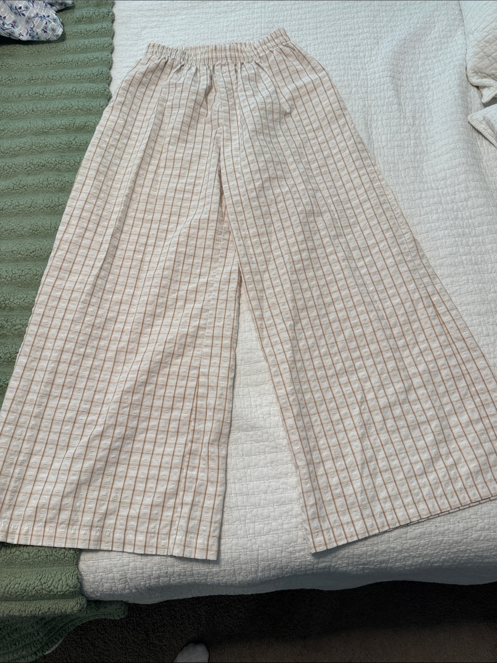 Sincerely Jules Wide-Leg Striped Cotton Pants - Cream with Tan Stripes